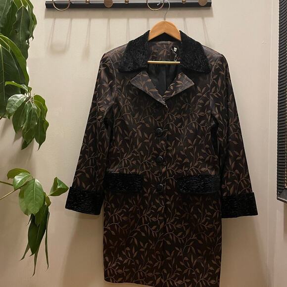 Luxury Designer Black Satin Coat, Blazer | Velvet Trim Pockets Lined, 10/12 M/L - Picture 2 of 9